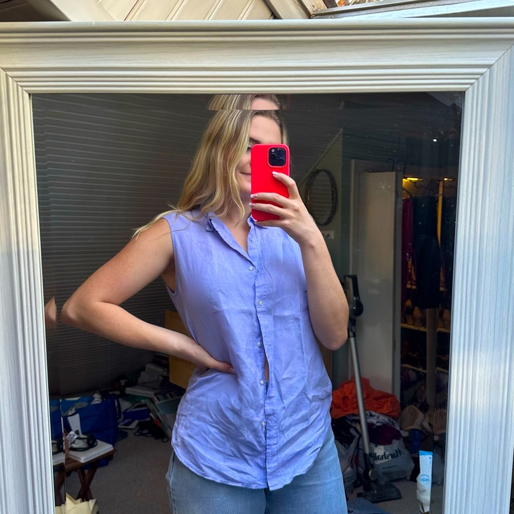 Lavender 100% Linen Uniqlo Sleeveless Collared Blouse